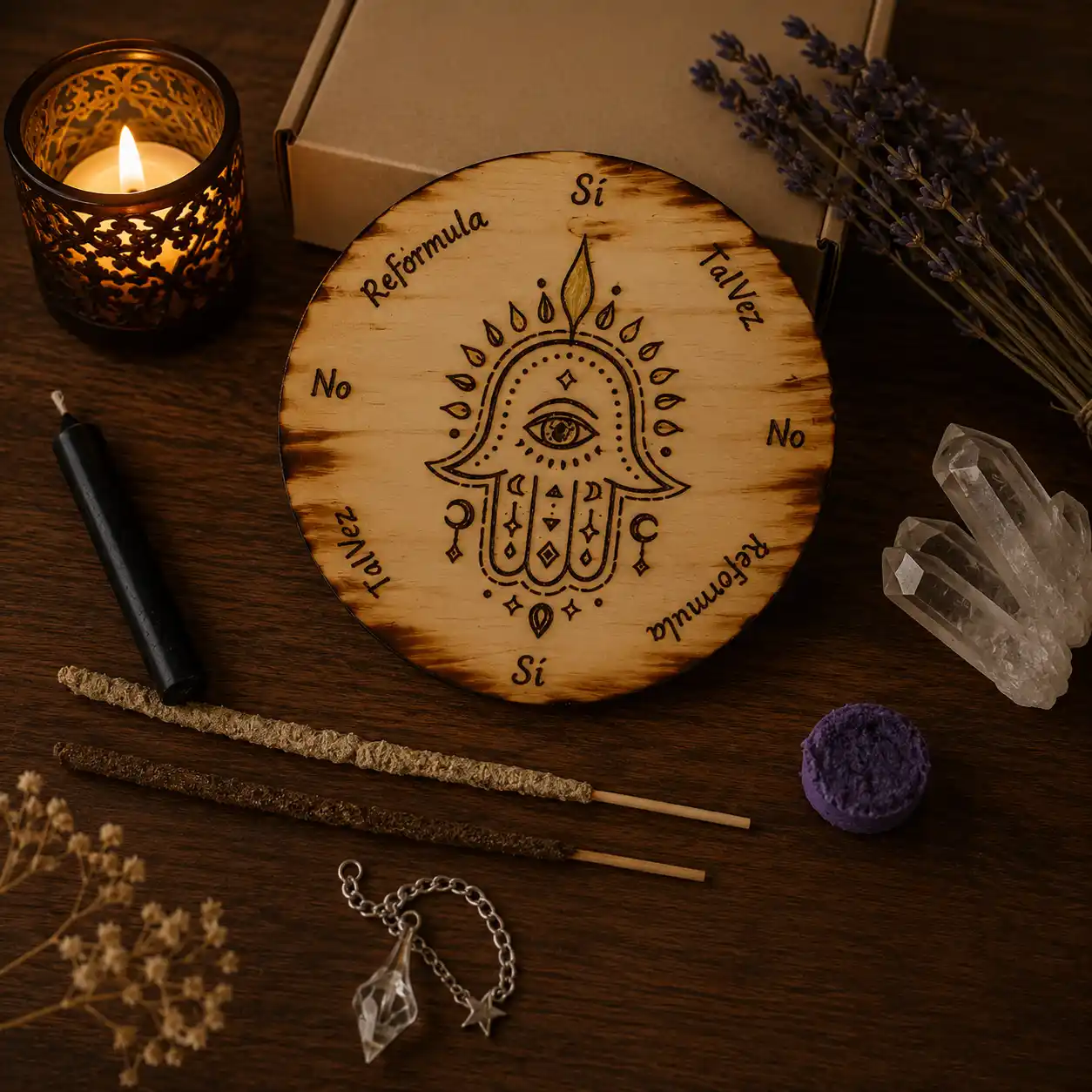 Tablero Radiestésico de Consulta Mano Hamsa